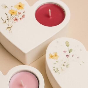 2 x Portavelas ARTESANY HOME de cemento blanco con forma de Corazón 100% artesanal